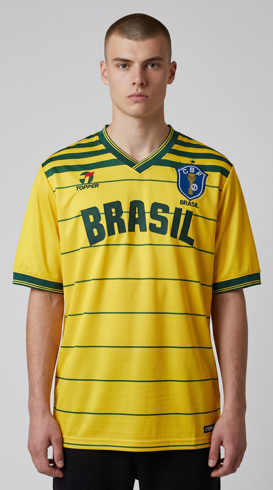 Camisa de futebol Brasil 1984 Casa retrô