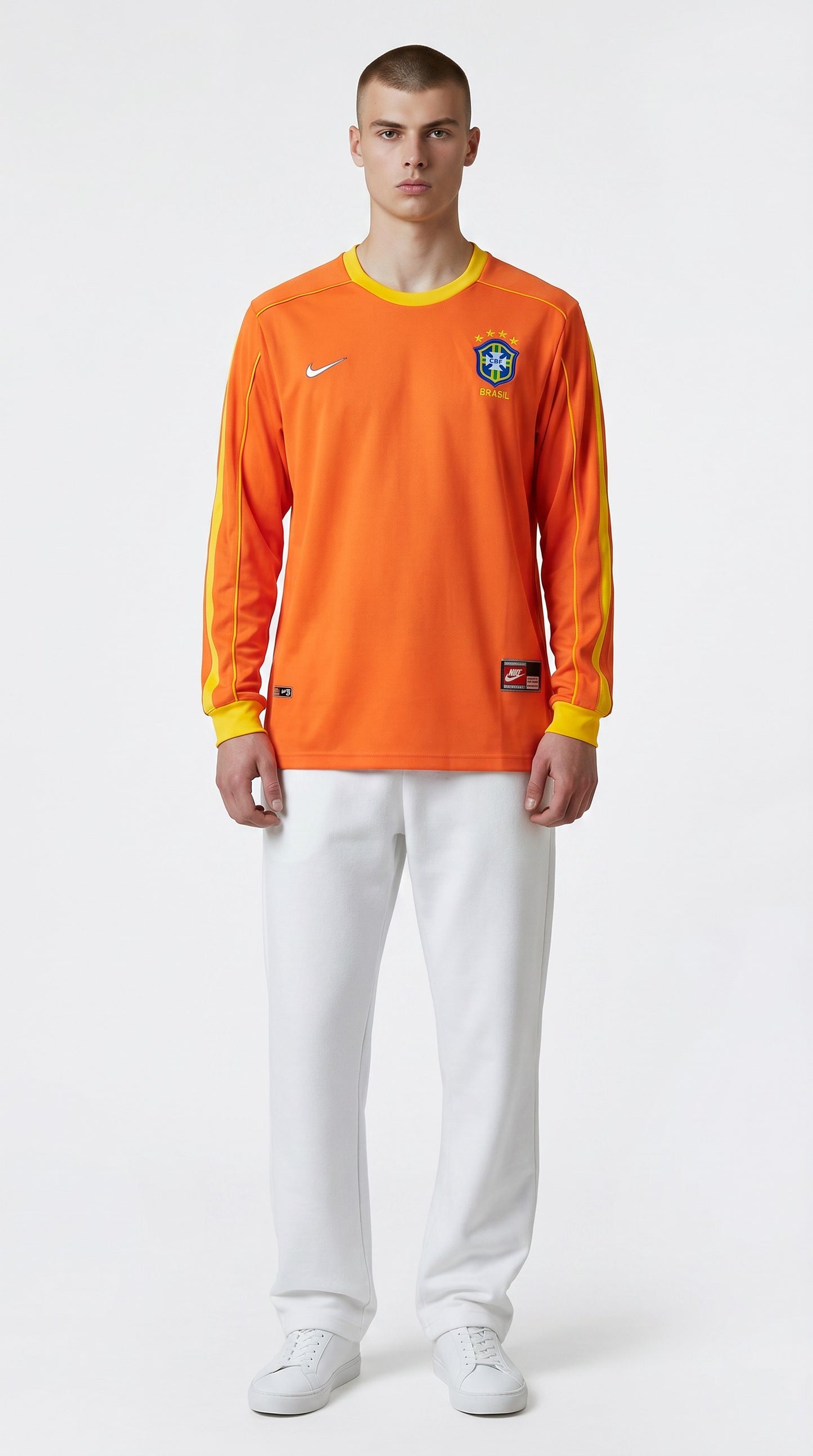 Camisa de futebol Brasil 1998 Goleiro Manga Longa retrô