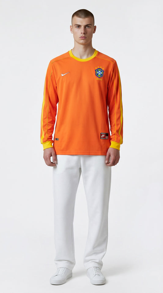 Camisa de futebol Brasil 1998 Goleiro Manga Longa retrô