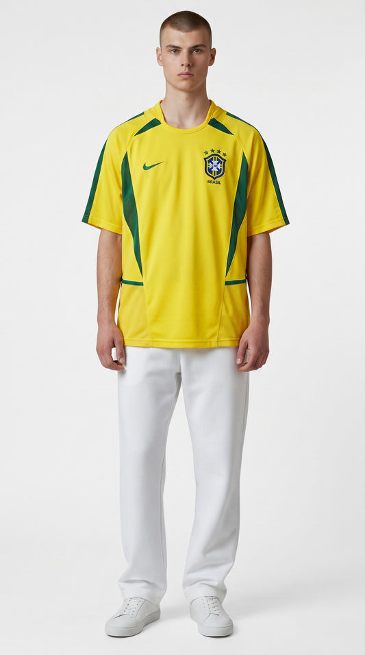 Camisa de futebol Brasil 2002 Casa retrô