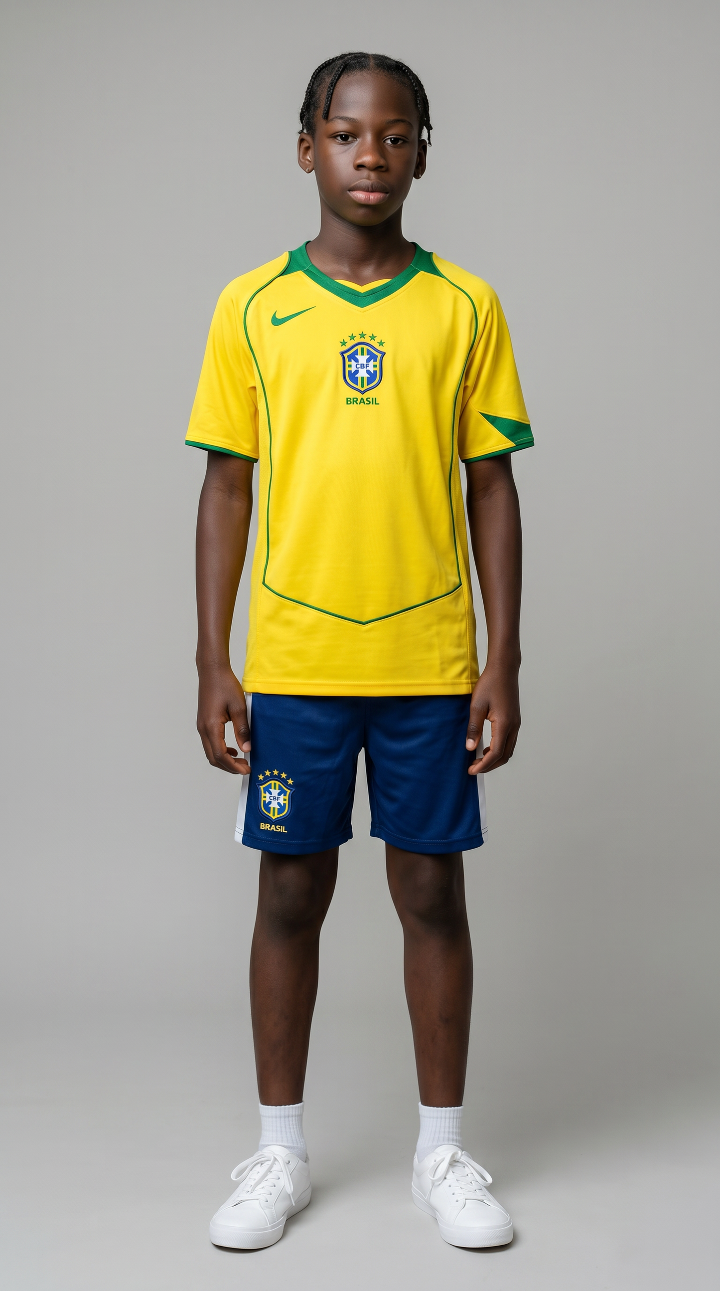 Camisa de futebol Brasil 2004 Casa Infantil retrô infantil