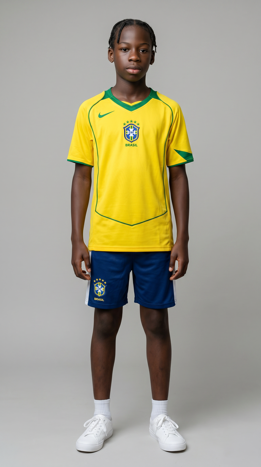 Camisa de futebol Brasil 2004 Casa Infantil retrô infantil