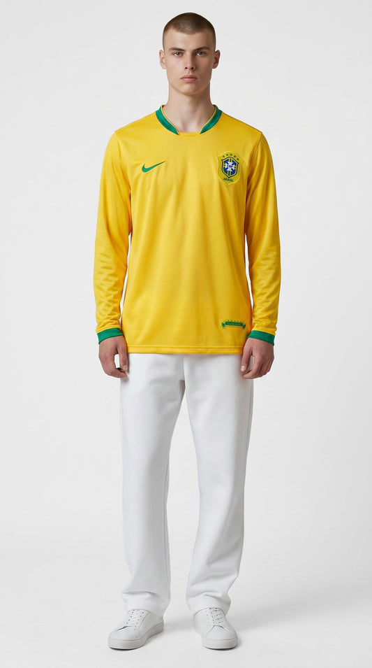 Camisa de futebol Brasil 2006 Casa Manga Longa retrô