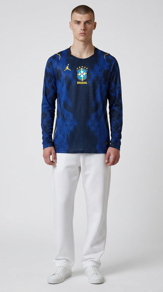 Camisa de futebol Brasil 2026 Fora Manga Longa Jogador atual