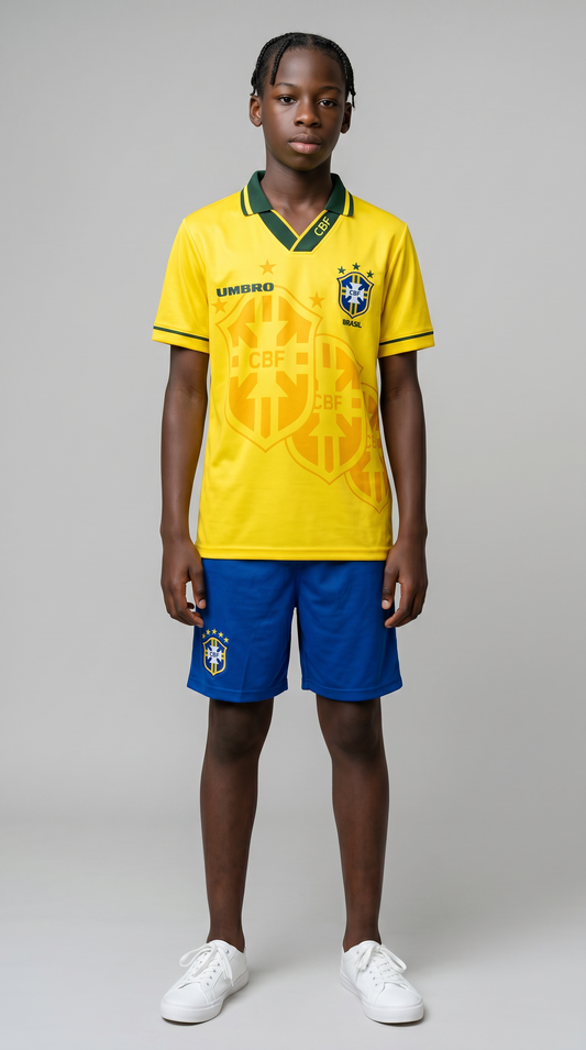 Camisa de futebol Brasil 1993-94 Casa Infantil retrô infantil