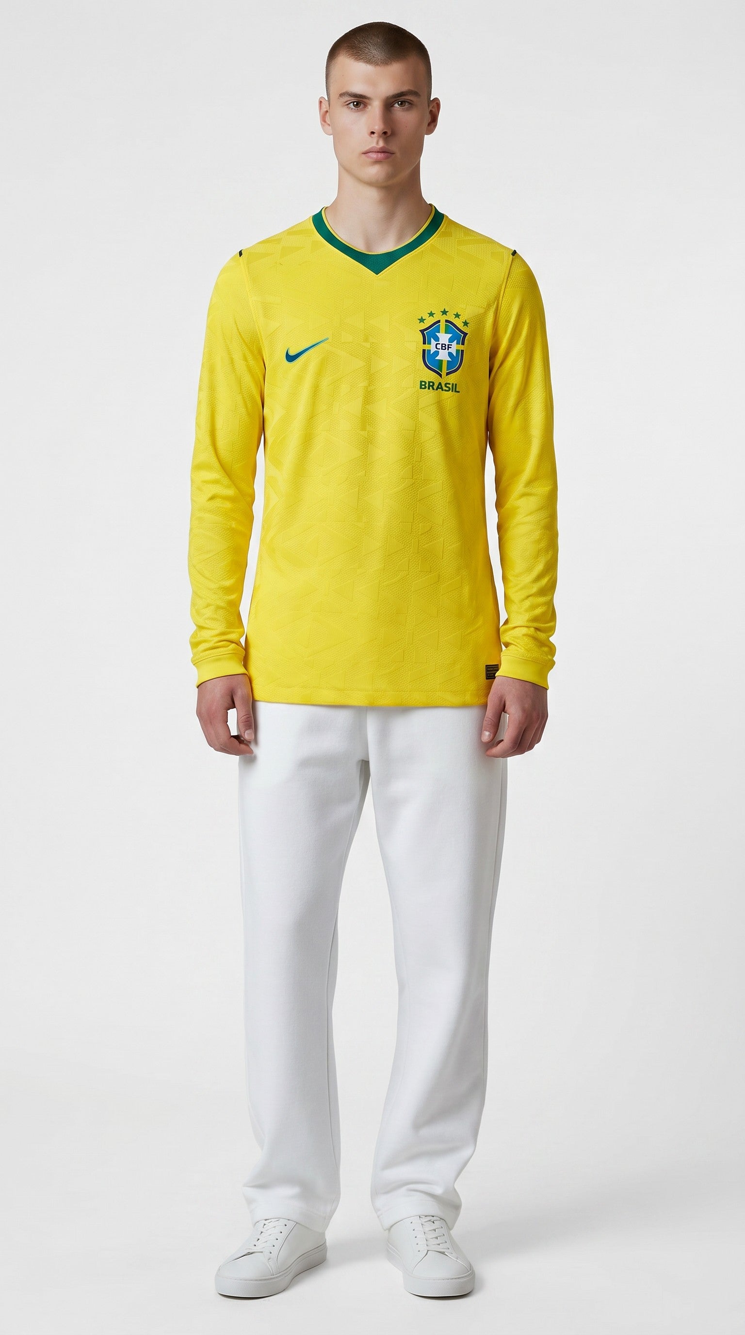 Camisa de futebol Brasil 2026 Casa Versão Jogador Manga Longa atual