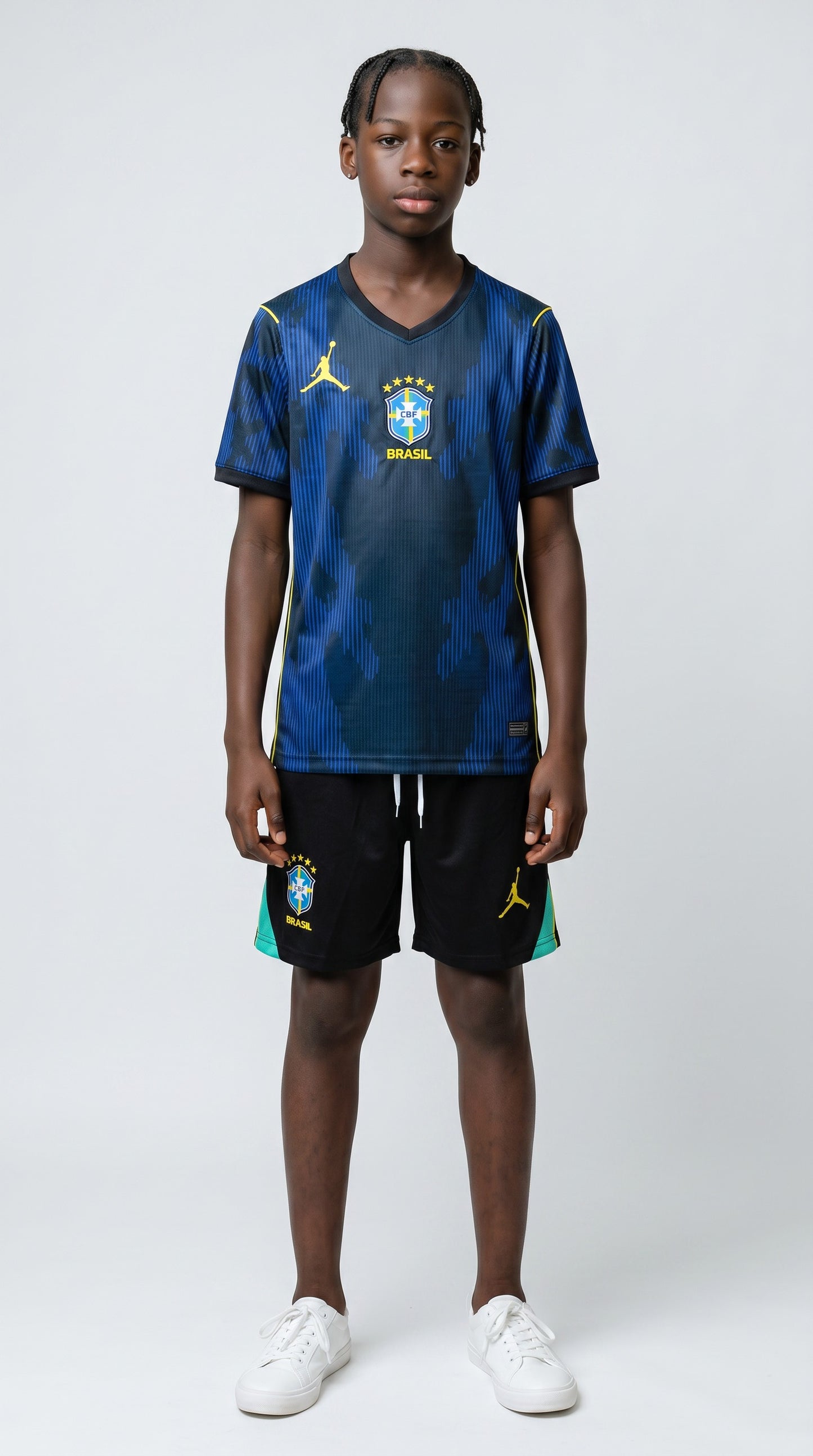 Camisa de futebol Brasil 2026 Fora Infantil atual infantil
