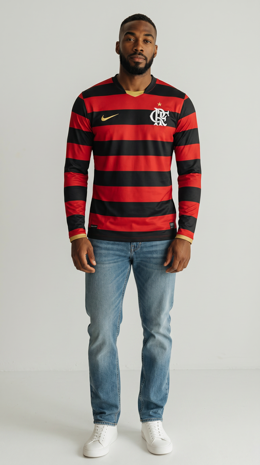 Camisa de futebol Flamengo 2008-09 Casa Manga Longa retrô