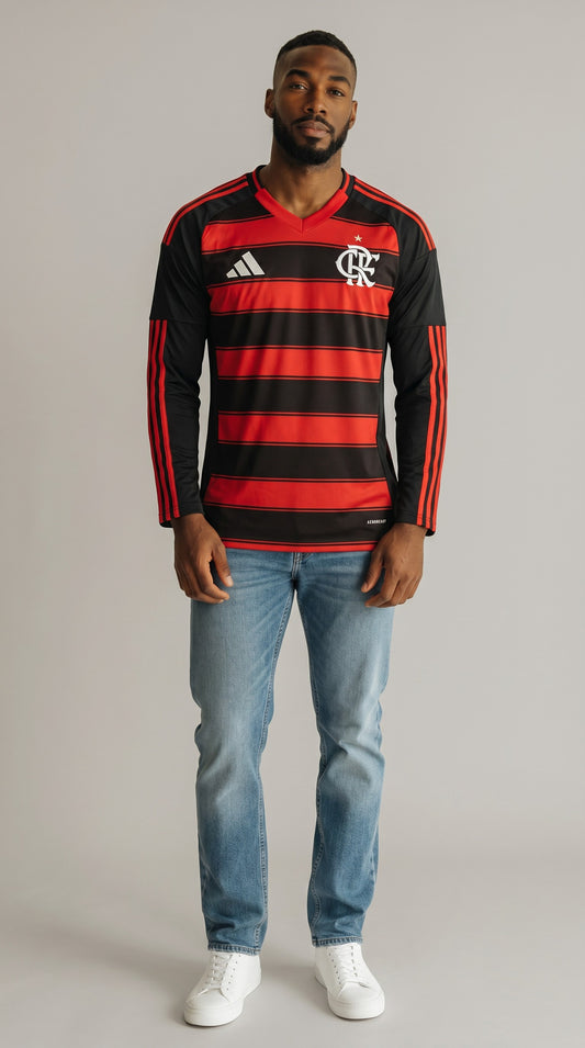 Camisa de futebol Flamengo 2025-26 Casa Manga Longa temporada anterior