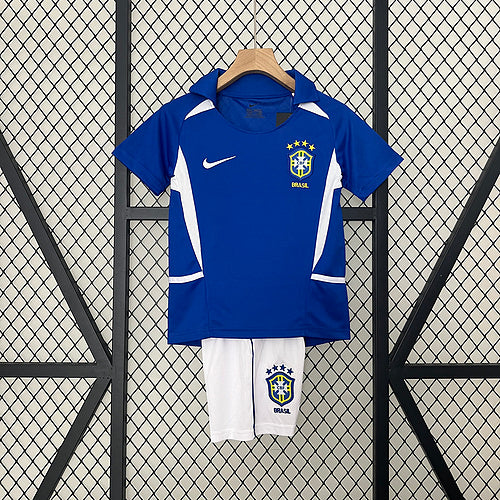 Camisa de futebol Brasil 2002 Fora Infantil retrô infantil