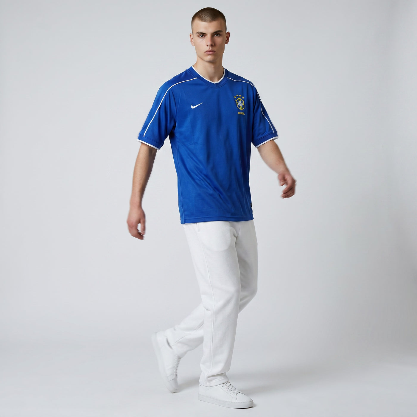 My Store 8 Brasil 1998 away soccer jersey, royal blue with white trim and Nike logo.