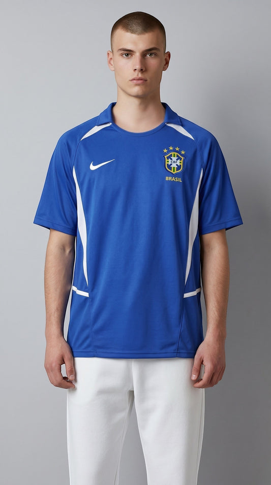 My Store 8 Brasil 2002 away football jersey, royal blue with white accents and Nike logo. Breathable fabric.